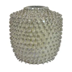 12 Inch Accent Vase Modern Studded Accents Distressed Gray Ceramic Finish