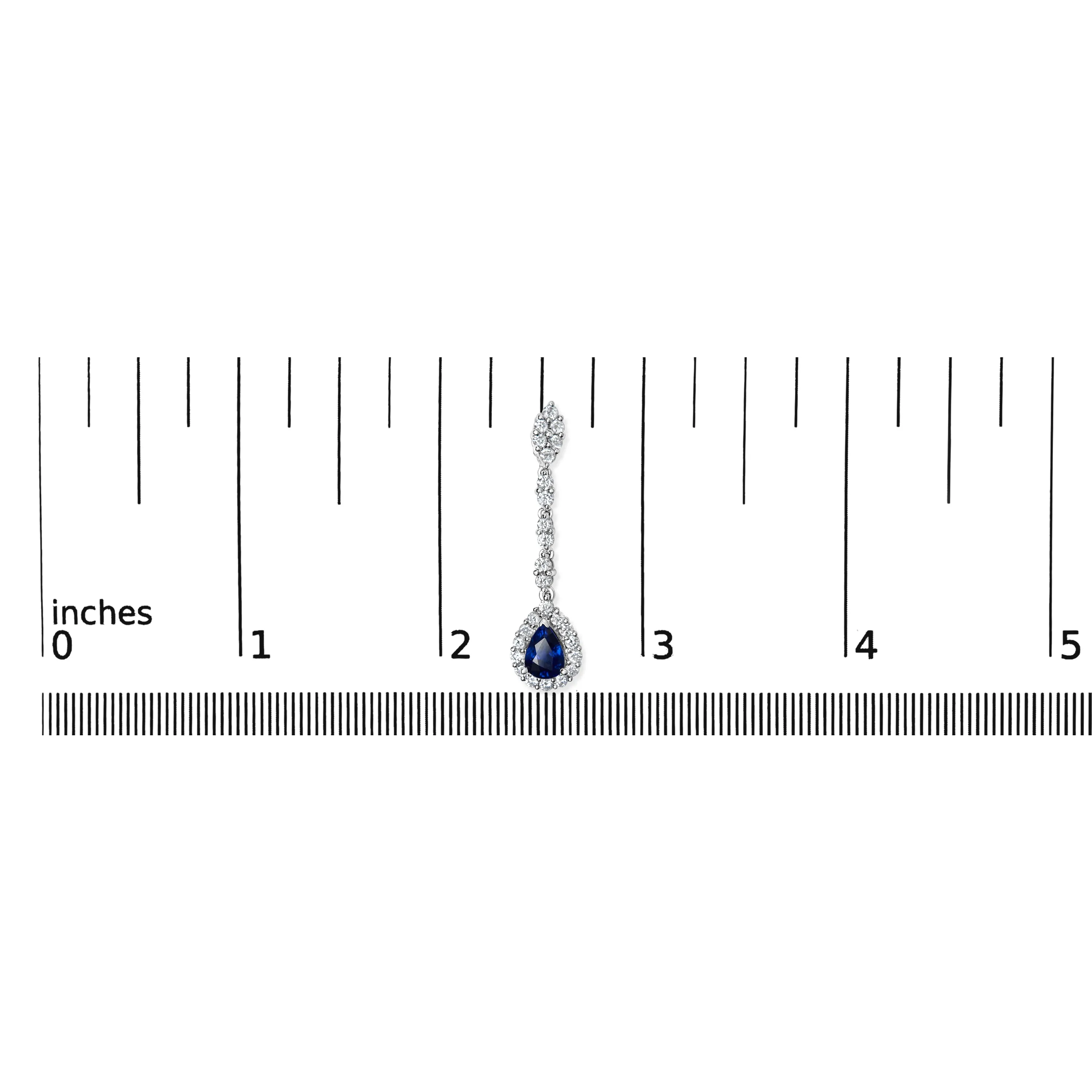 18K White Gold 1 3/5 Cttw Diamond and 7X5 MM Pear Shaped Blue Sapphire 1 1/3 Inch Drop and Dangle Halo Earrings