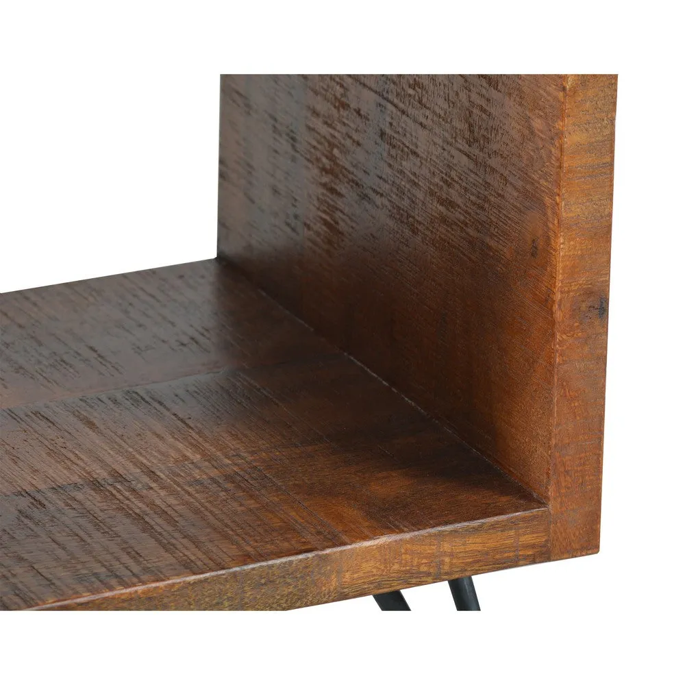 22 Inch Textured Cube Shape Wooden Nightstand with Angular Legs, Brown and Black By The Urban Port