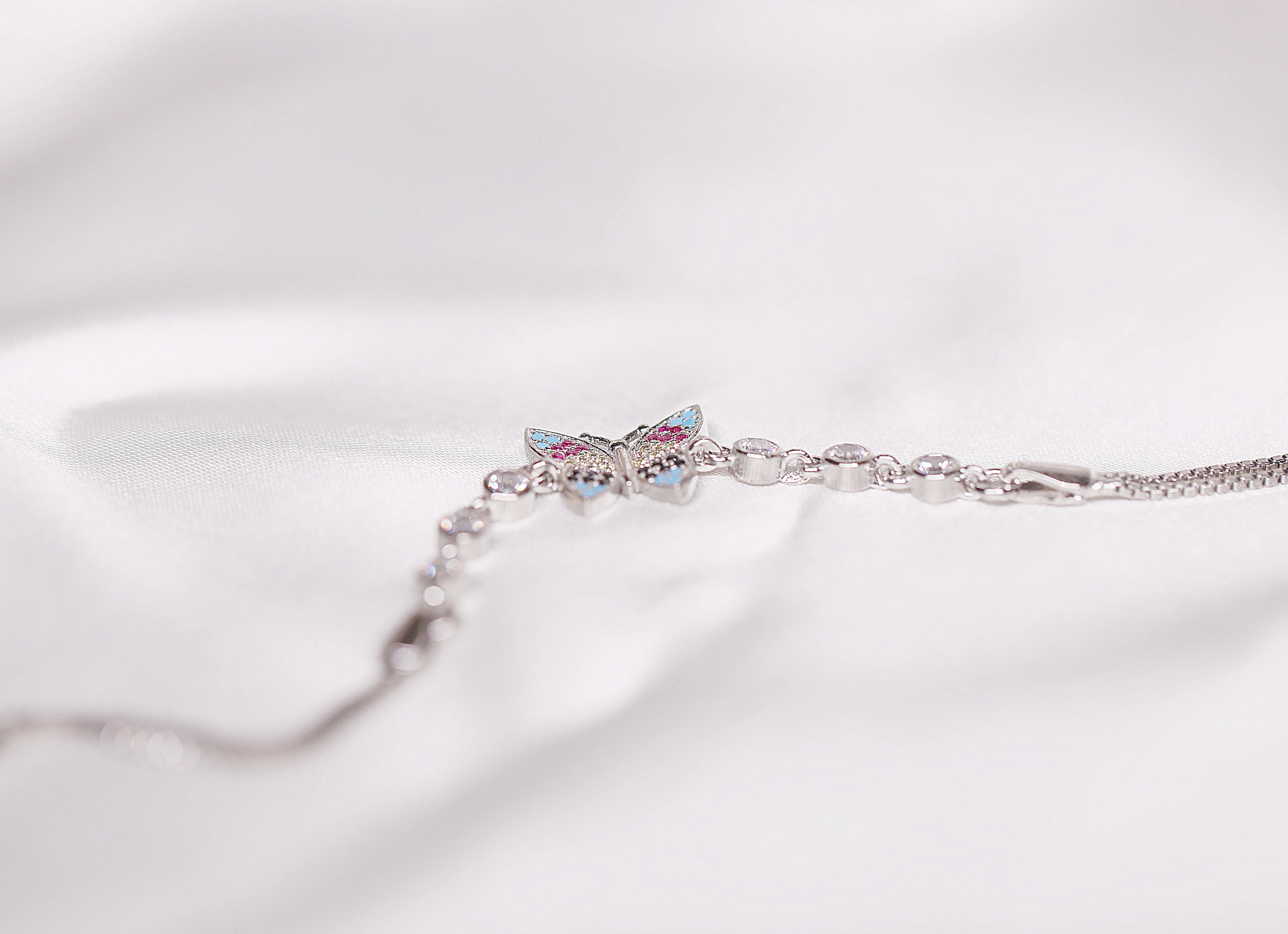 92.5 Silver Multi colour butterfly silver bracelet
