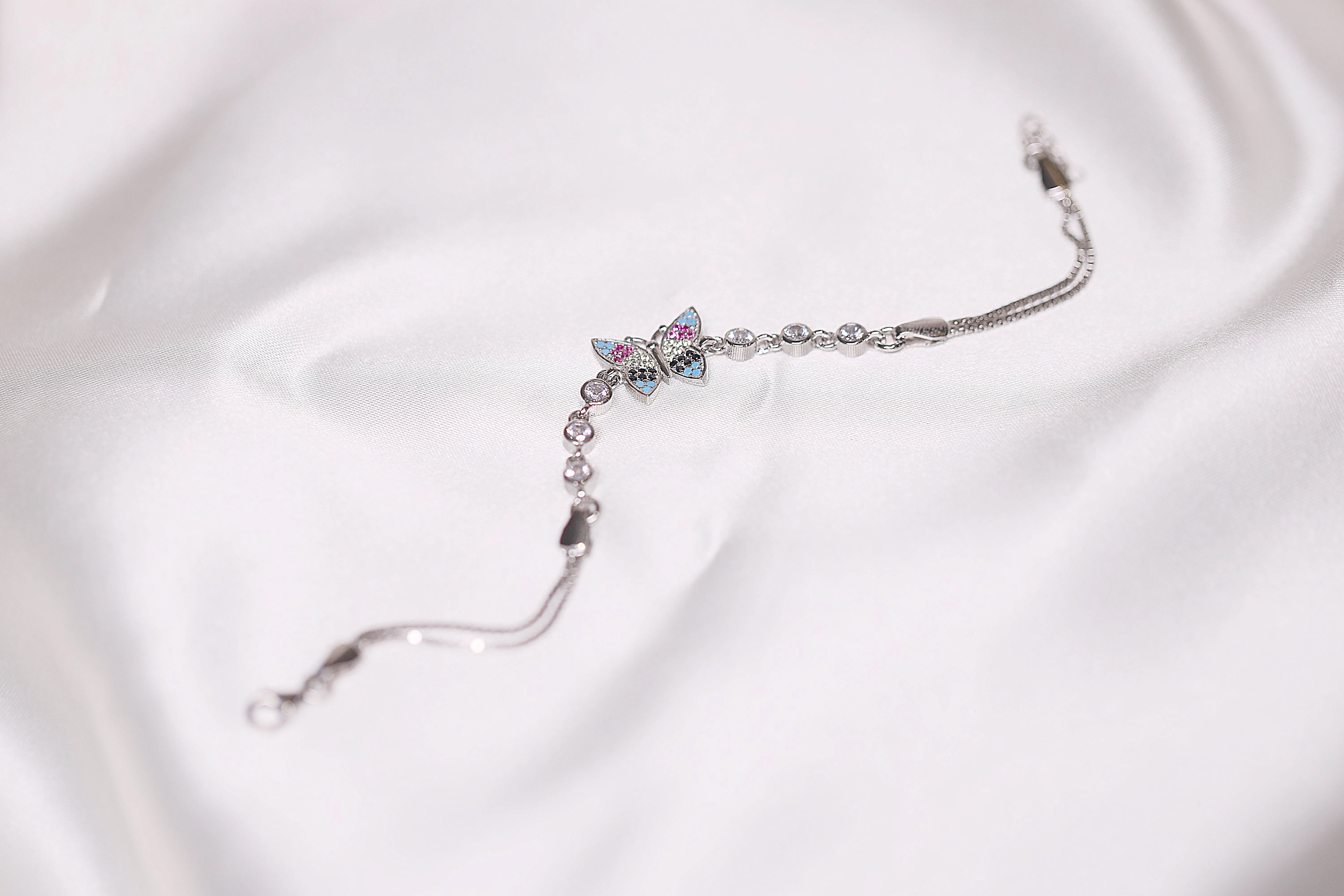 92.5 Silver Multi colour butterfly silver bracelet