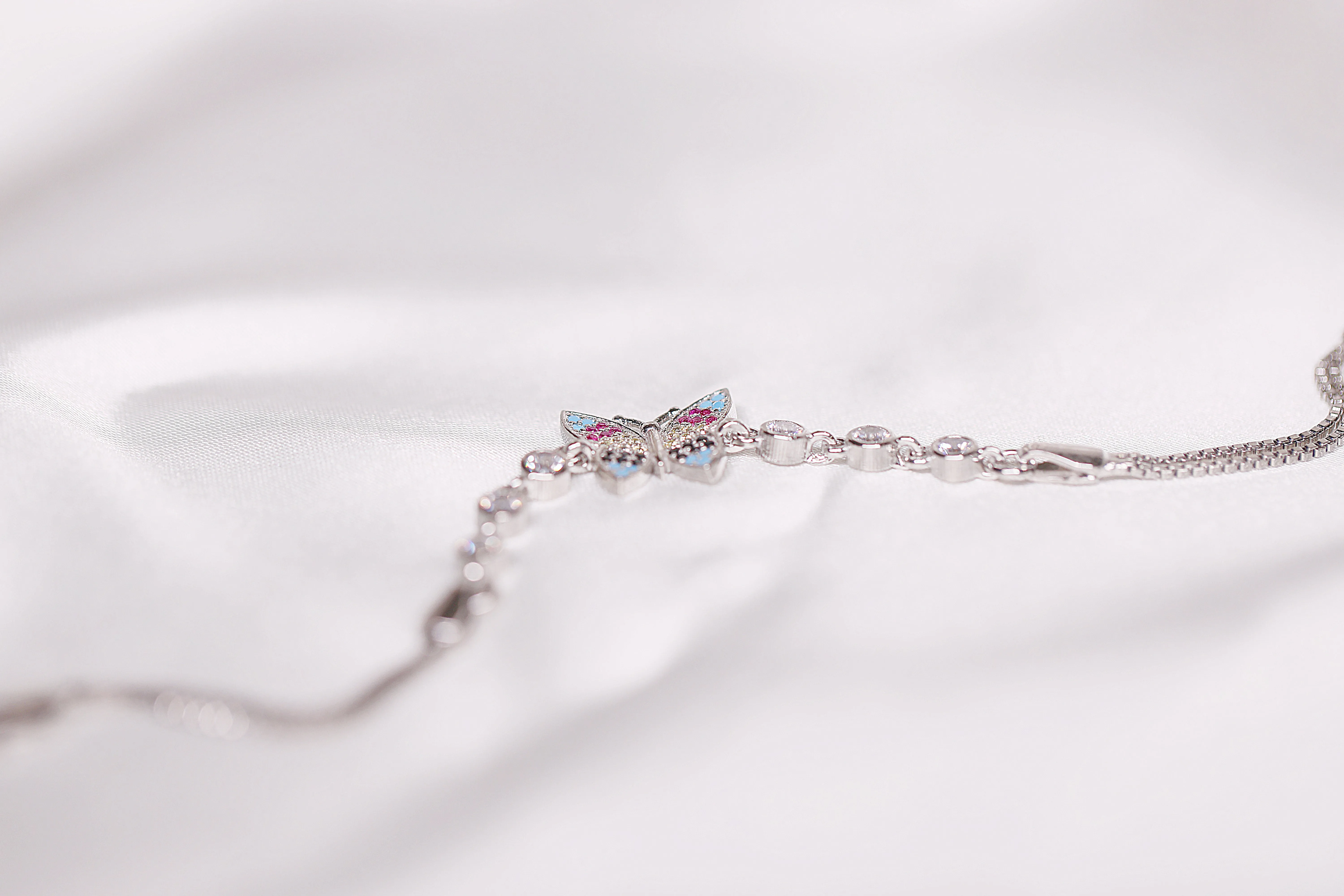 92.5 Silver Multi colour butterfly silver bracelet
