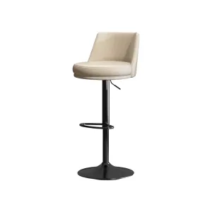 Adjustable Round Leather Bar Stool With Swivel And Stainless Steel Frame Beige