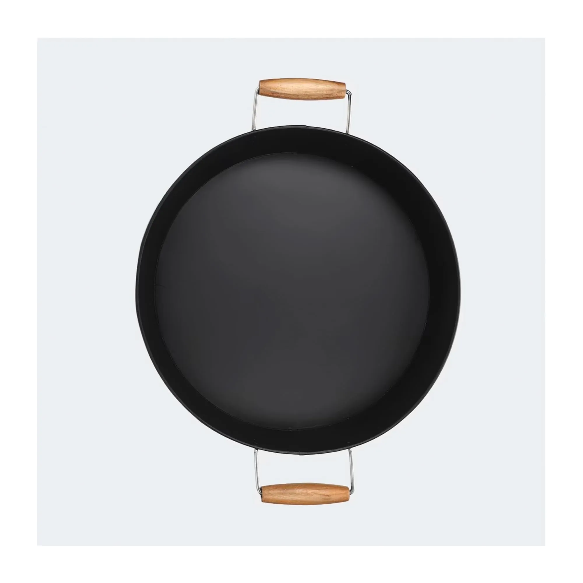 Anko Black Tray with Handles | Versatile Sizes | Wooden and Stainless Steel Handles | 39/50x39x7/9cm | 0.690 kg | Chic Powder Coated Finish