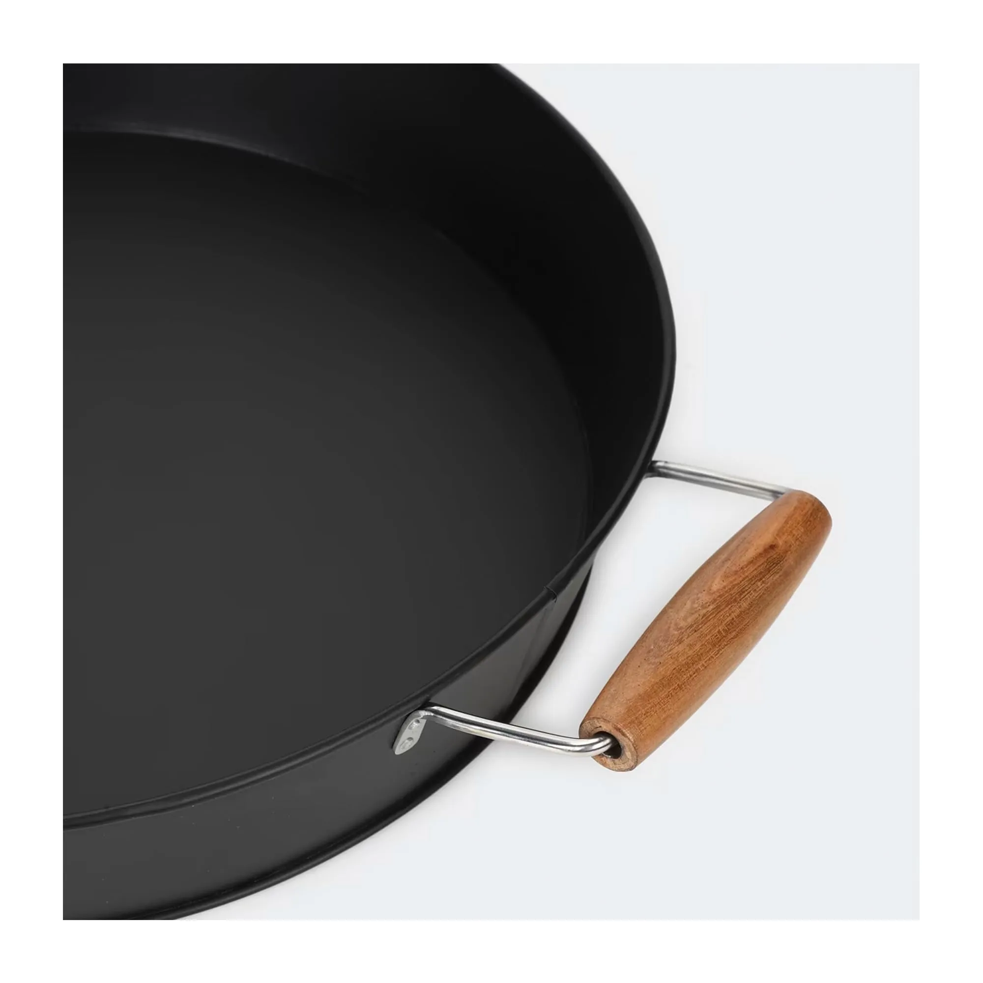 Anko Black Tray with Handles | Versatile Sizes | Wooden and Stainless Steel Handles | 39/50x39x7/9cm | 0.690 kg | Chic Powder Coated Finish