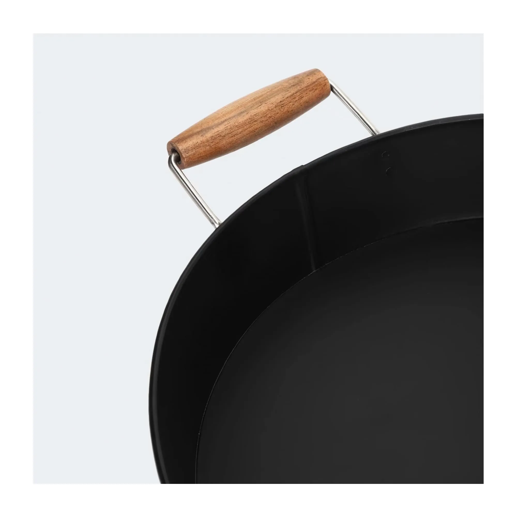 Anko Black Tray with Handles | Versatile Sizes | Wooden and Stainless Steel Handles | 39/50x39x7/9cm | 0.690 kg | Chic Powder Coated Finish