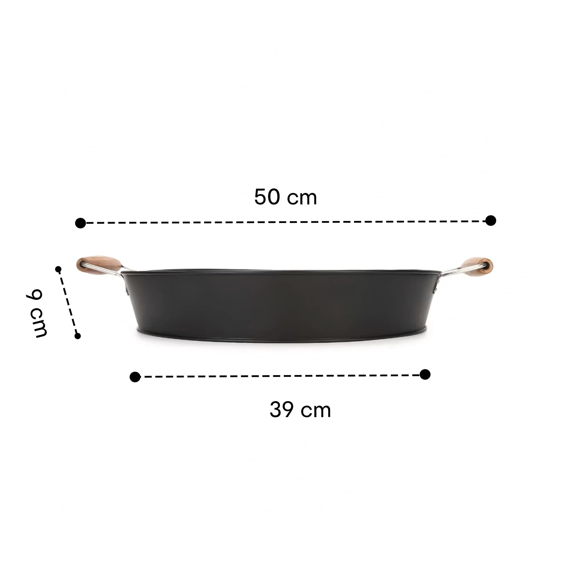 Anko Black Tray with Handles | Versatile Sizes | Wooden and Stainless Steel Handles | 39/50x39x7/9cm | 0.690 kg | Chic Powder Coated Finish