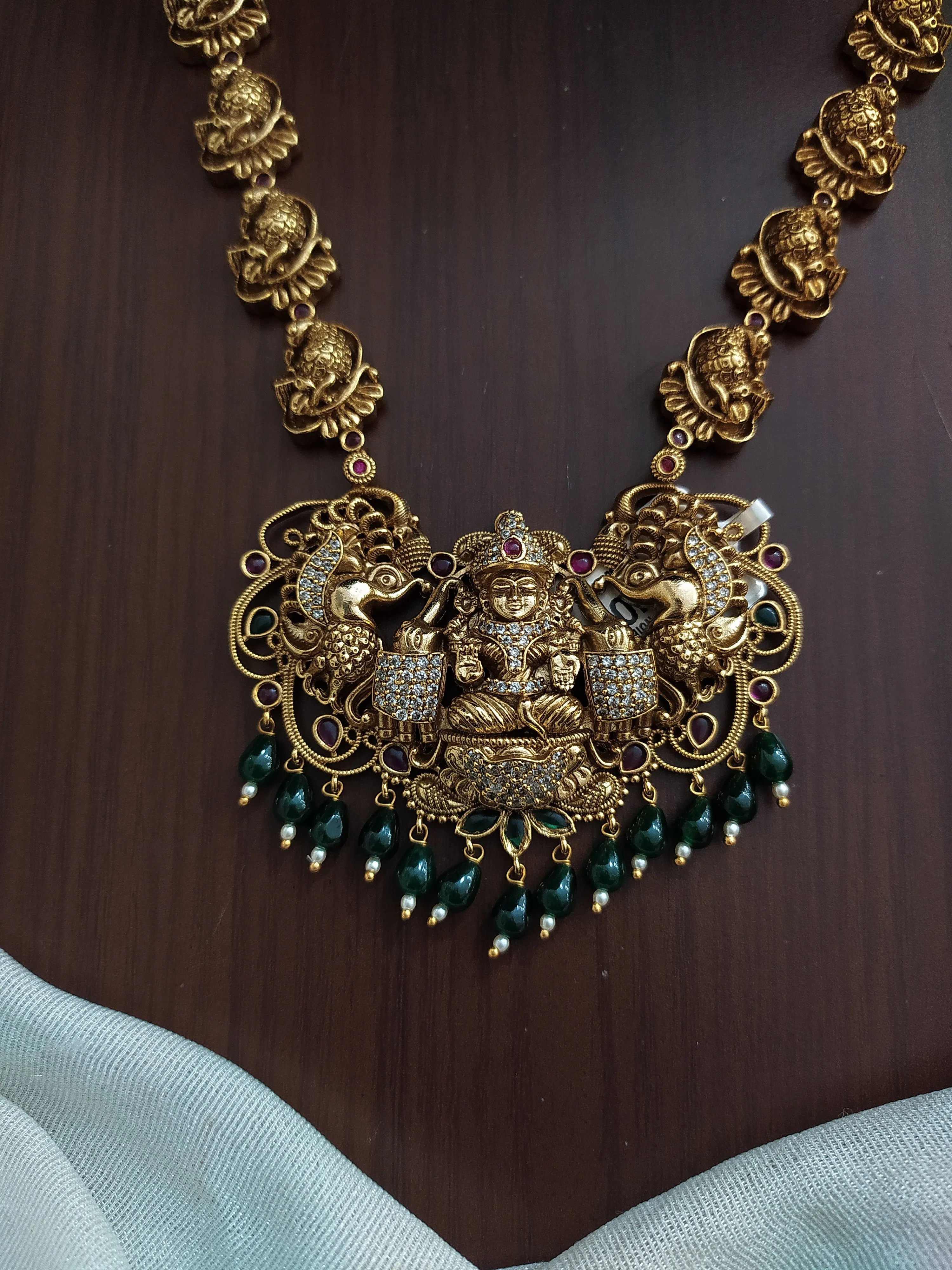 Antique Necklace Set with Lakshmi Pendant and Peacock Chain