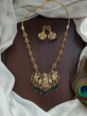 Antique Necklace Set with Lakshmi Pendant and Peacock Chain