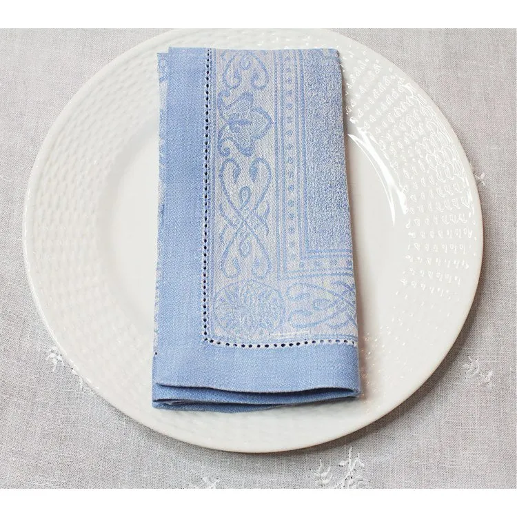 Astra Napkins Set of 6 - Ivory and Light Blue
