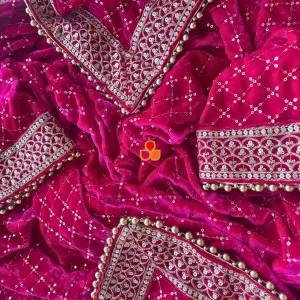 Bridal Sama Pink Embroidered Sequin Velvet Dupatta