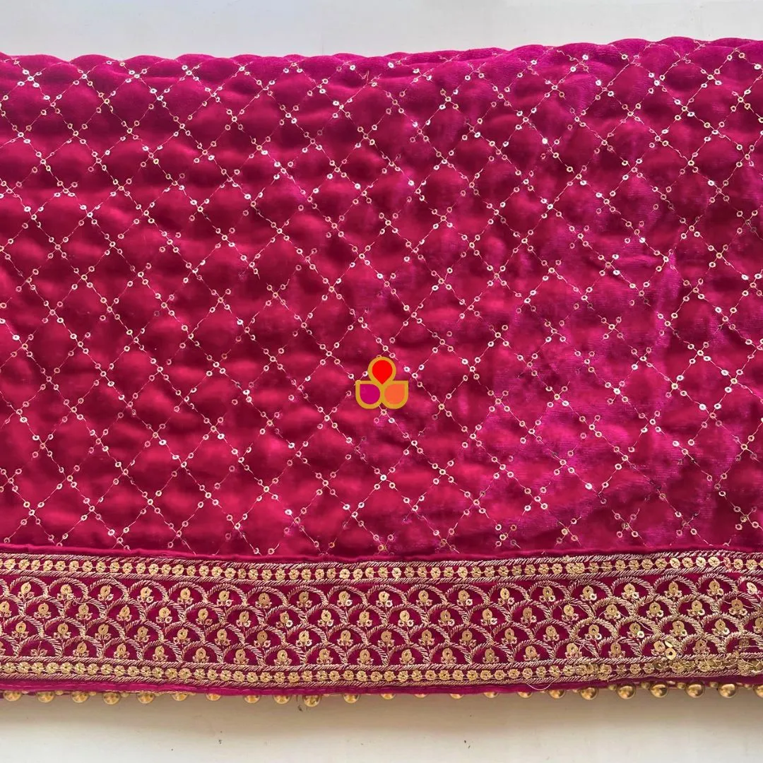 Bridal Sama Pink Embroidered Sequin Velvet Dupatta