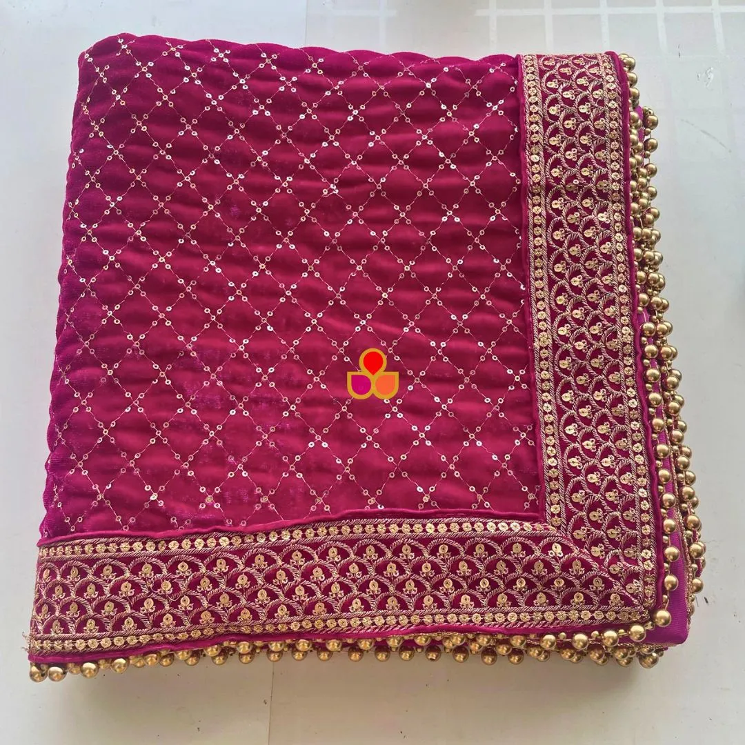 Bridal Sama Pink Embroidered Sequin Velvet Dupatta