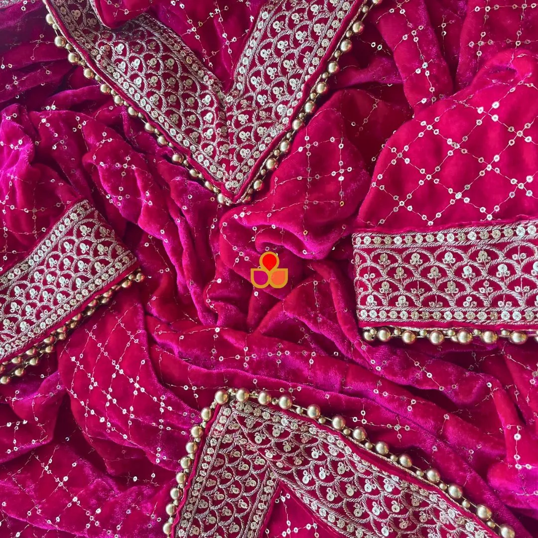 Bridal Sama Pink Embroidered Sequin Velvet Dupatta