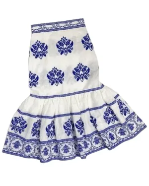Bright Winter Embroidered Linen Midi-Skirt