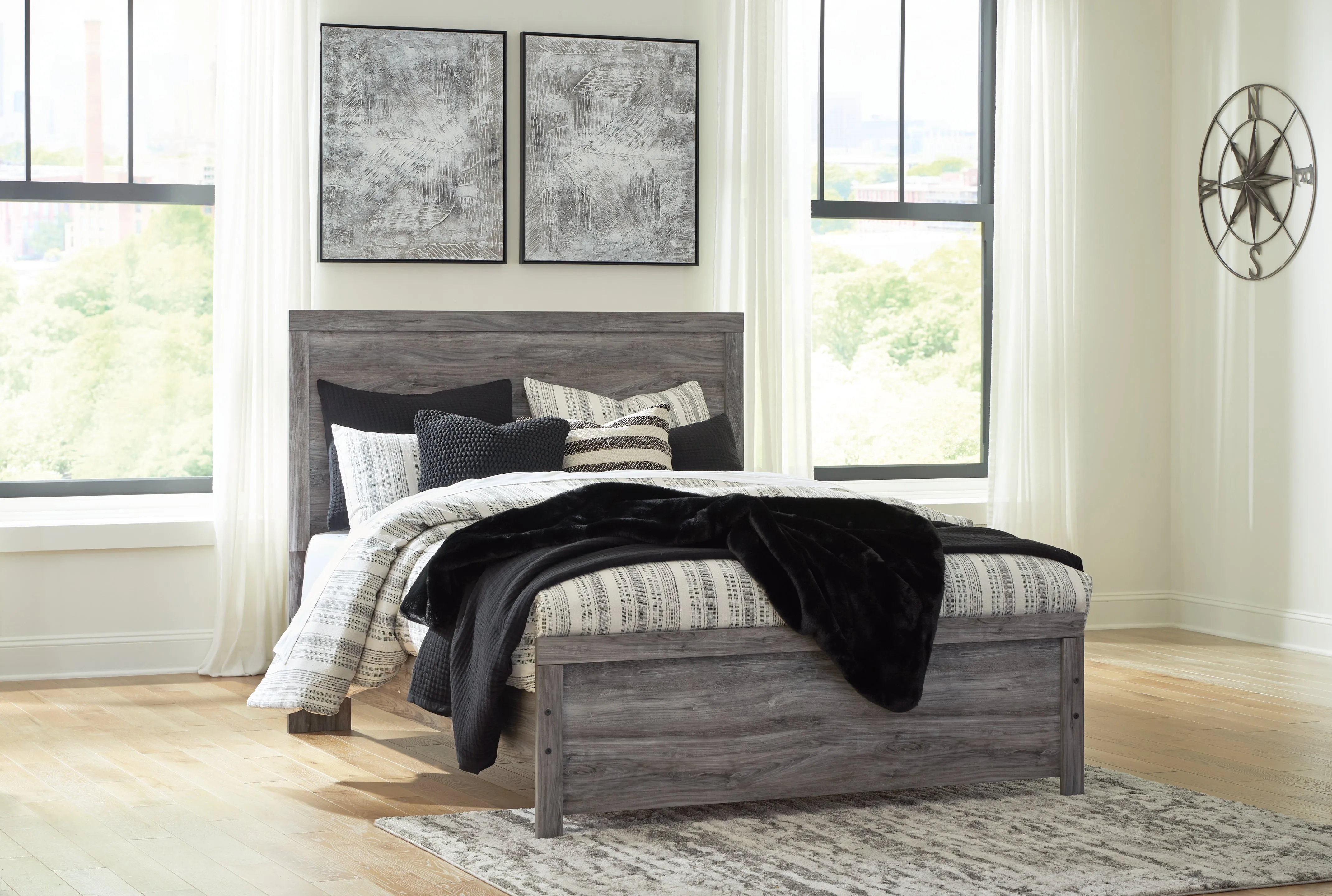 Bronyan Queen Panel Bed with Dresser in Dark Gray