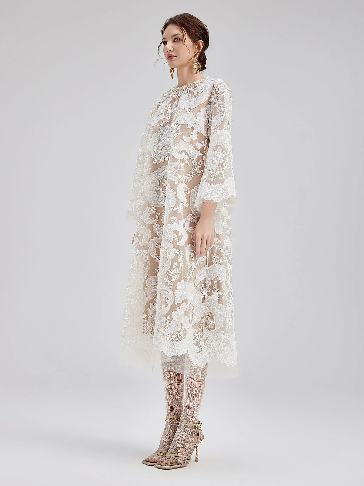 Custom Embroidered Lace Beaded Dress