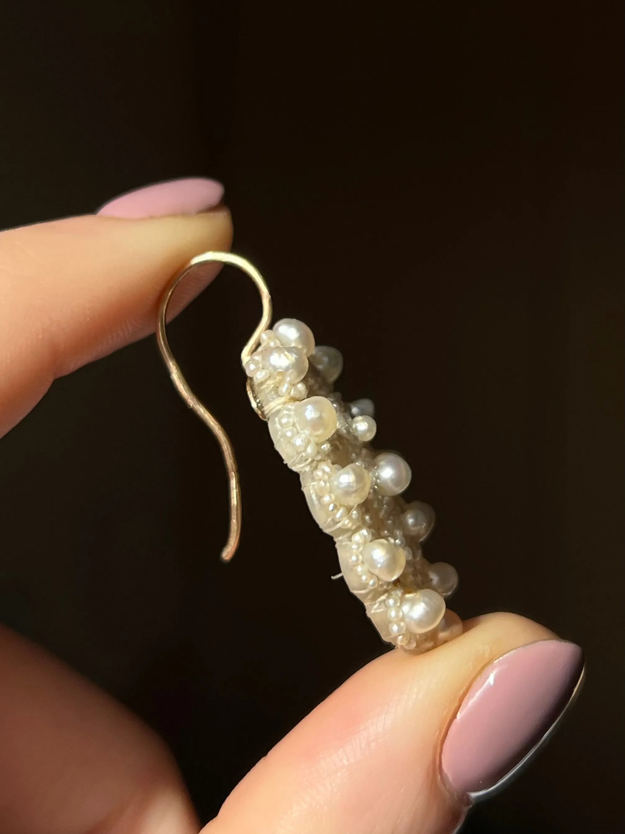 Darling Pearl Weddingwork Earrings C. 1830