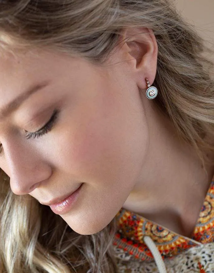 Diamond and Mint Green Enamel Earrings