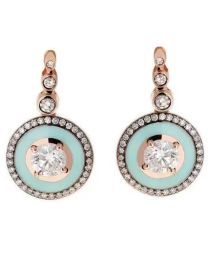 Diamond and Mint Green Enamel Earrings