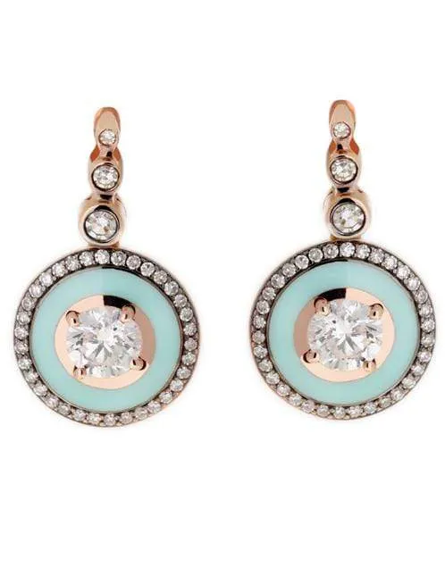 Diamond and Mint Green Enamel Earrings