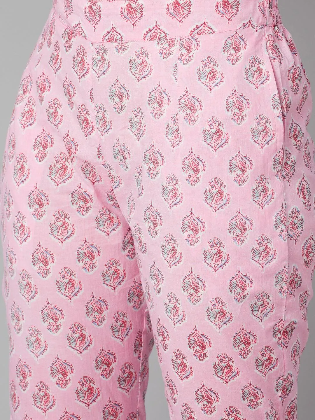 Divena Pink floral printed Cotton Kurta Pant set
