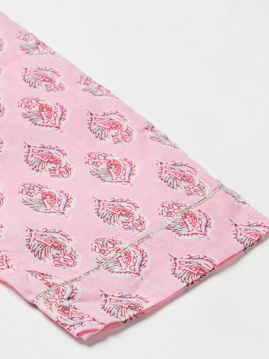 Divena Pink floral printed Cotton Kurta Pant set