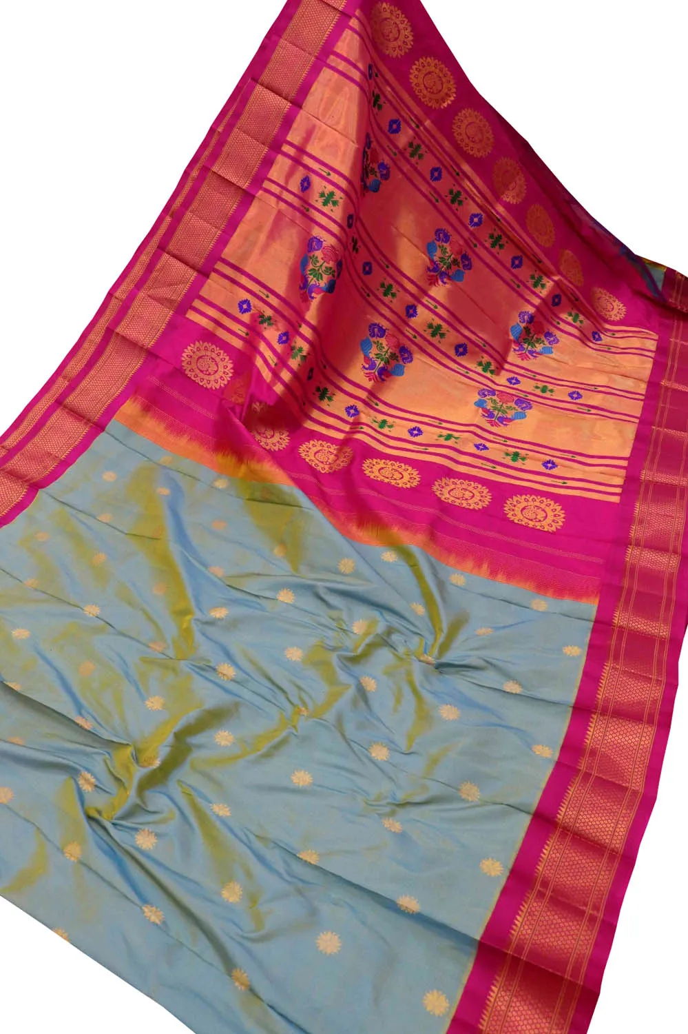 Elegant Grey Paithani Handloom Pure Silk Saree: Timeless Beauty