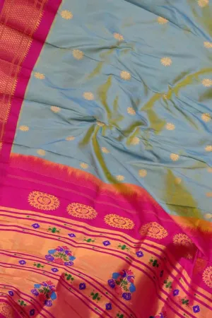 Elegant Grey Paithani Handloom Pure Silk Saree: Timeless Beauty