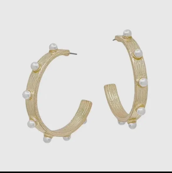 Gold & Pearl Studded Hoops