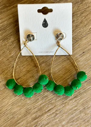 Gold and Green Tear Drop Earrings