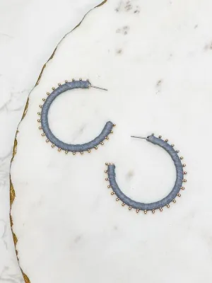 Gold Studded Hoop Earrings - Gray
