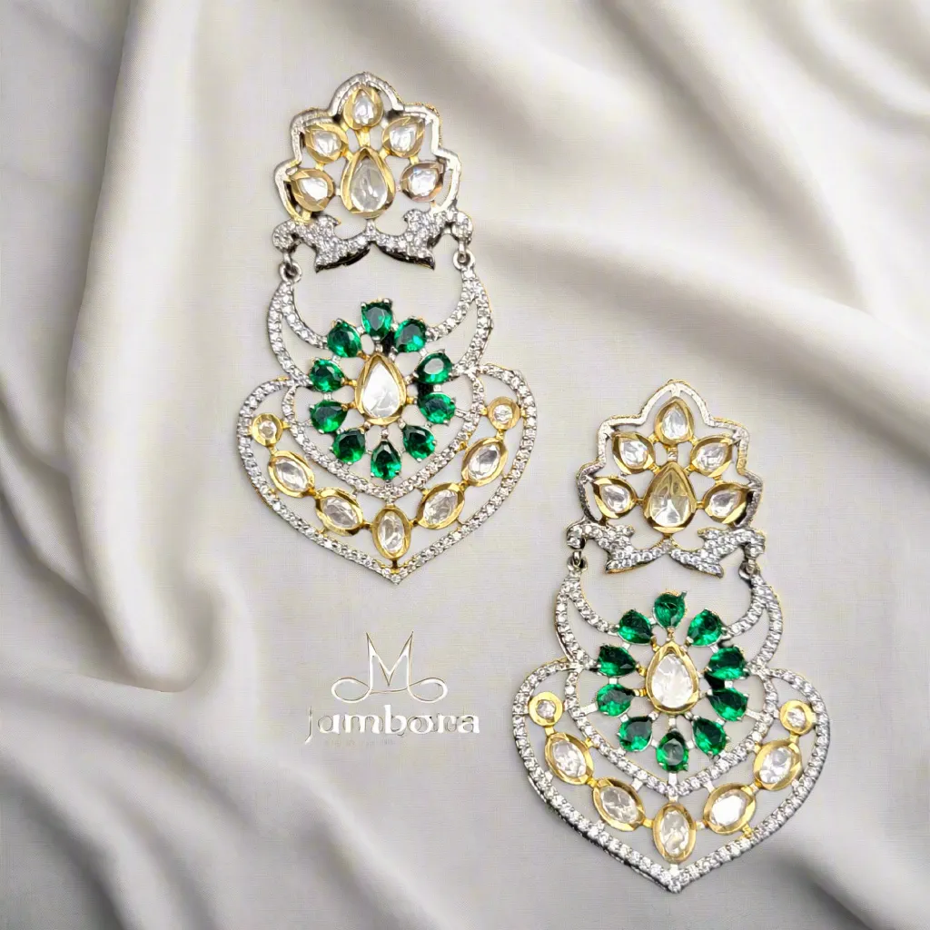 Green & White AD Zircon Statement Kundan Earring