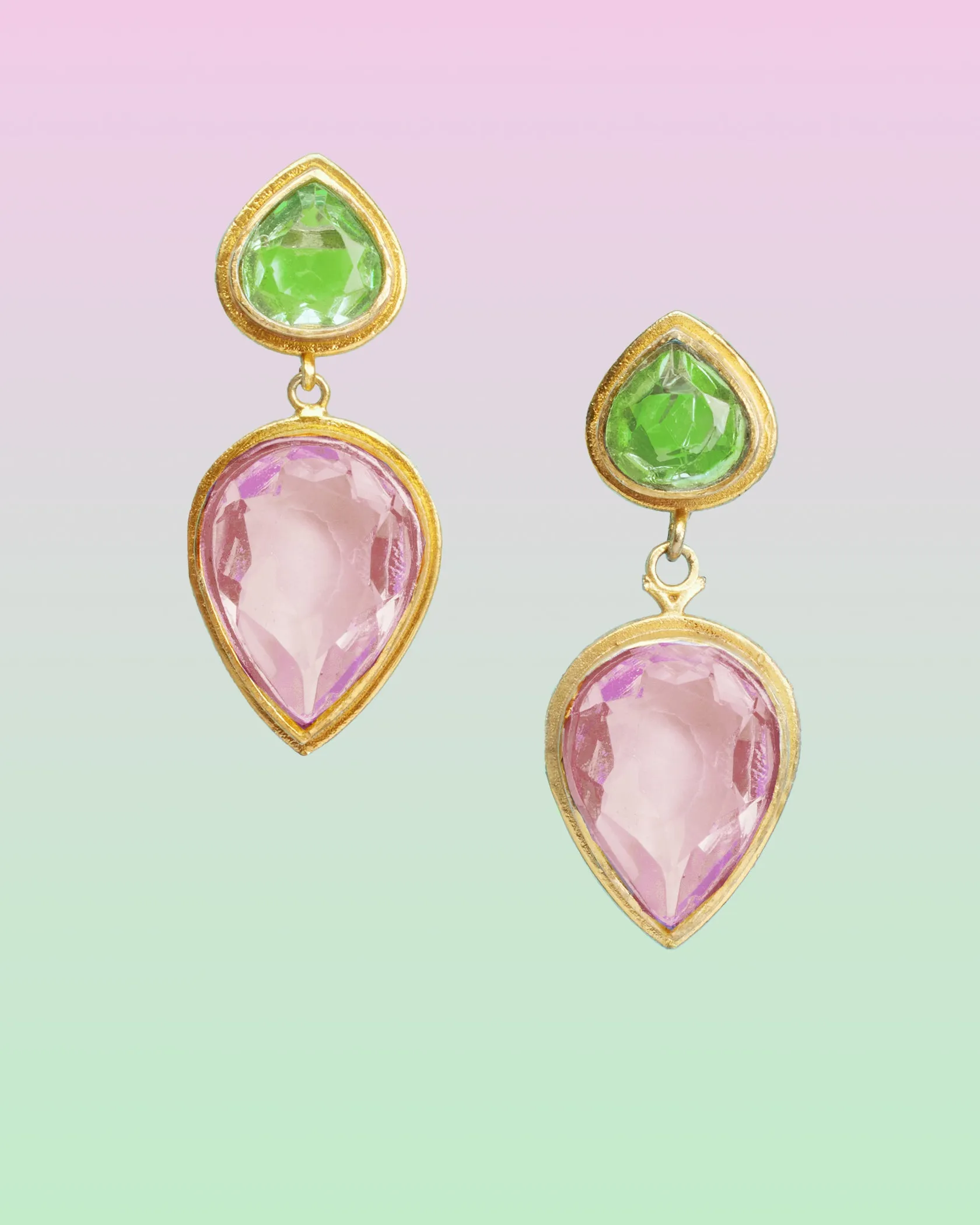 Hadley Tear Drop Earrings in Pink and Lime