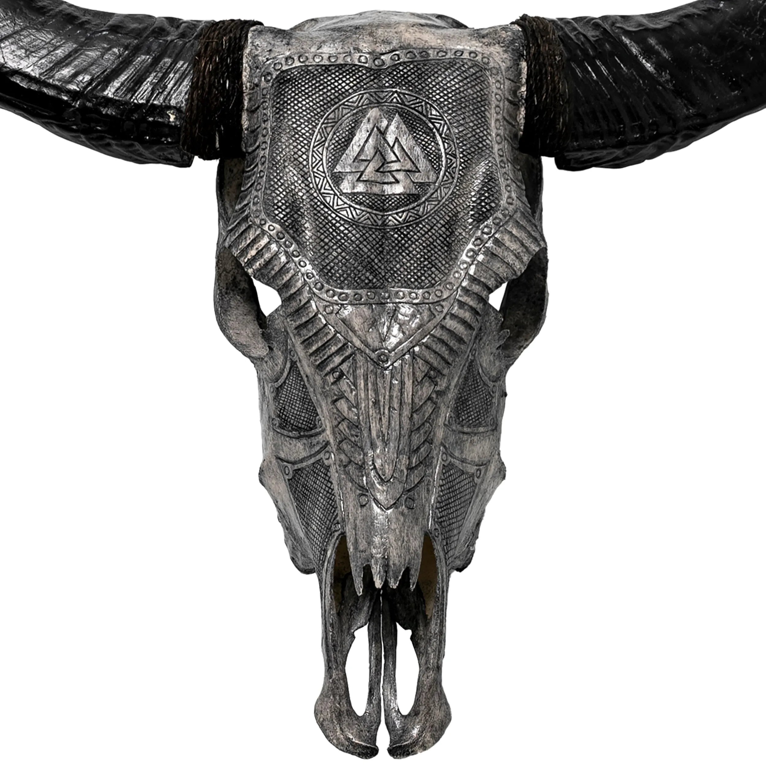 Hand Carved Bull Skull - Gray Valknut