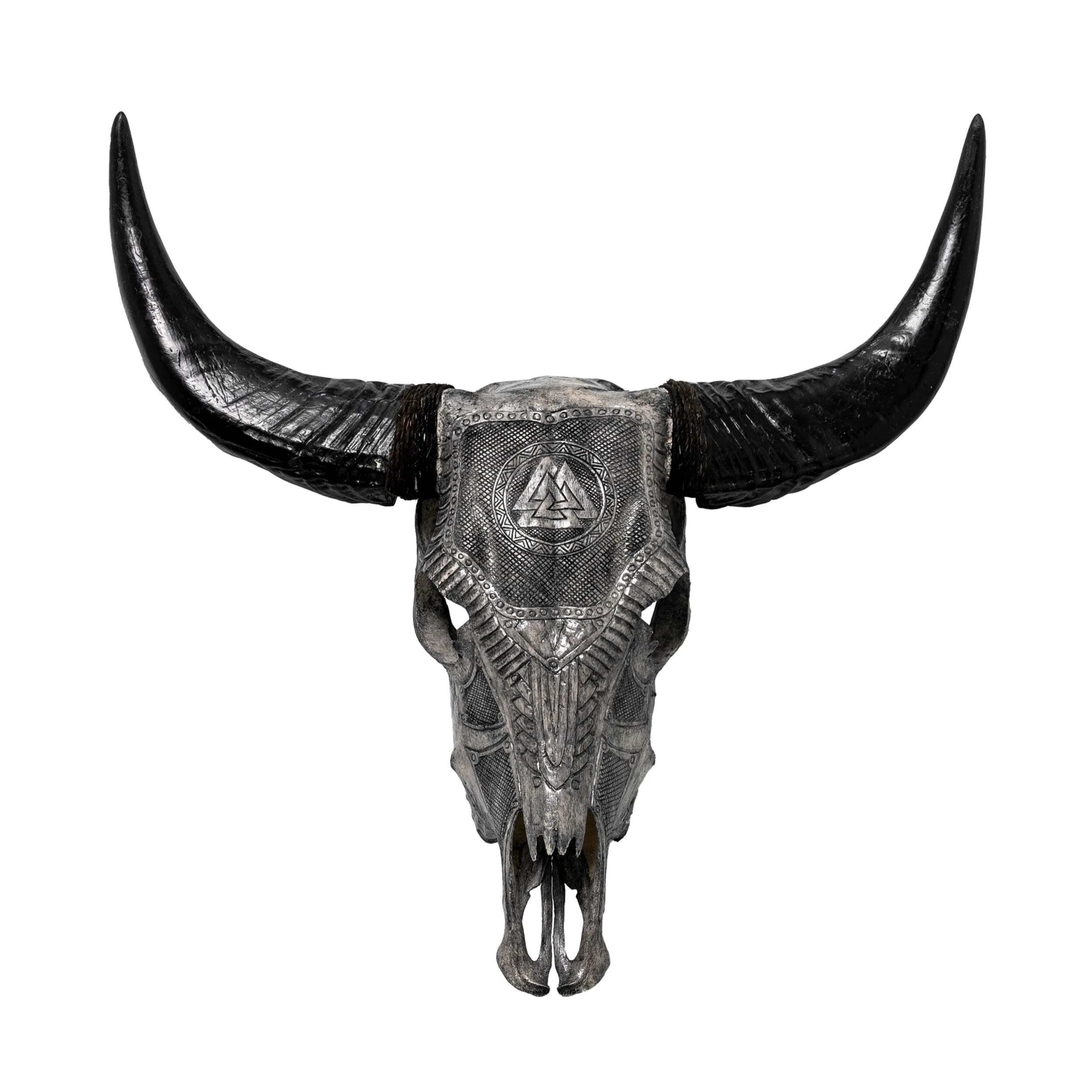 Hand Carved Bull Skull - Gray Valknut