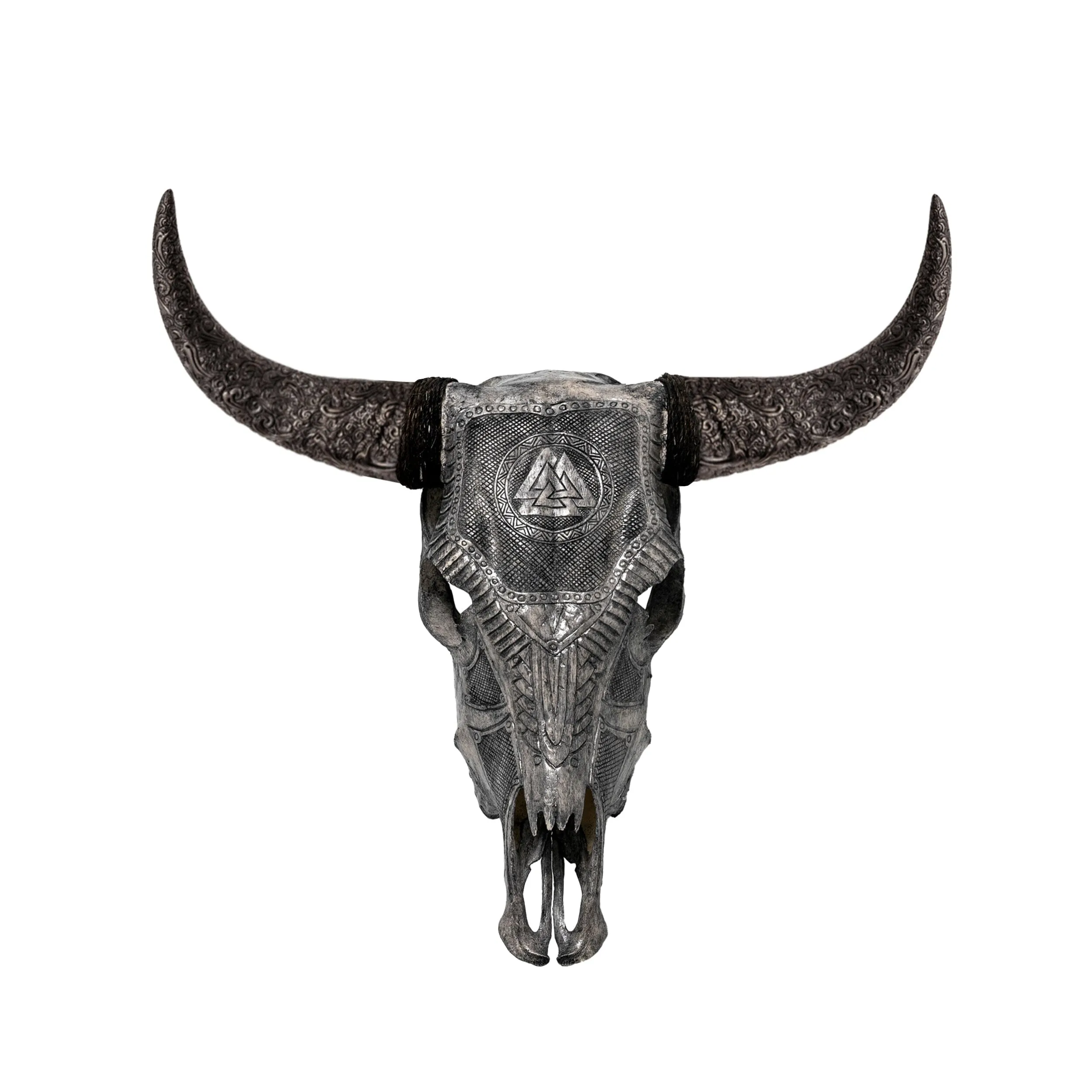 Hand Carved Bull Skull - Gray Valknut