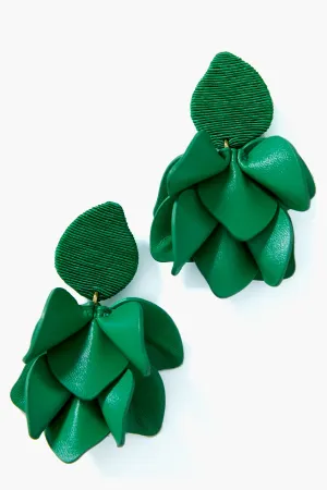 Kelly Green Silk and Leather Orchid Earrings