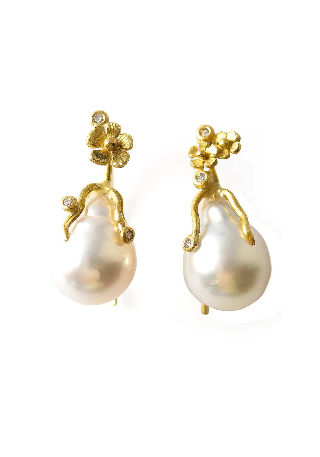 Lene Vibe 18KYG Baroque Pearl Flower Drop Earrings