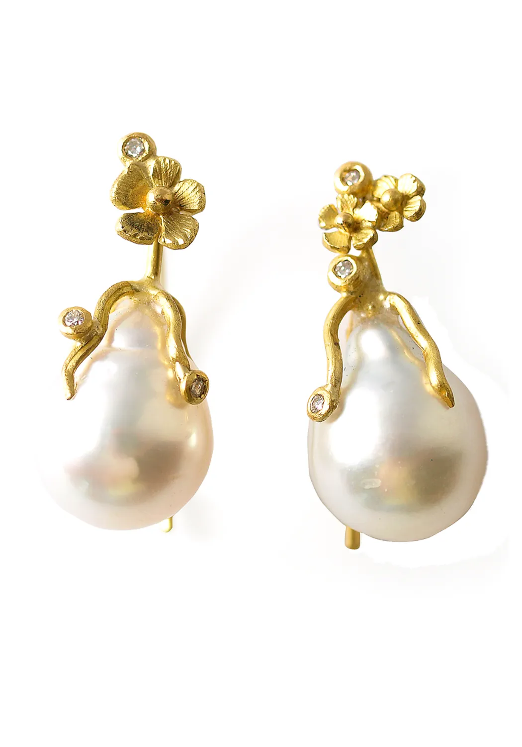 Lene Vibe 18KYG Baroque Pearl Flower Drop Earrings