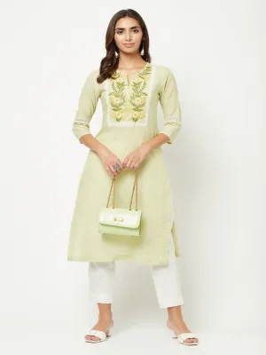 Lime Green Yoke Embroidered Kurta 