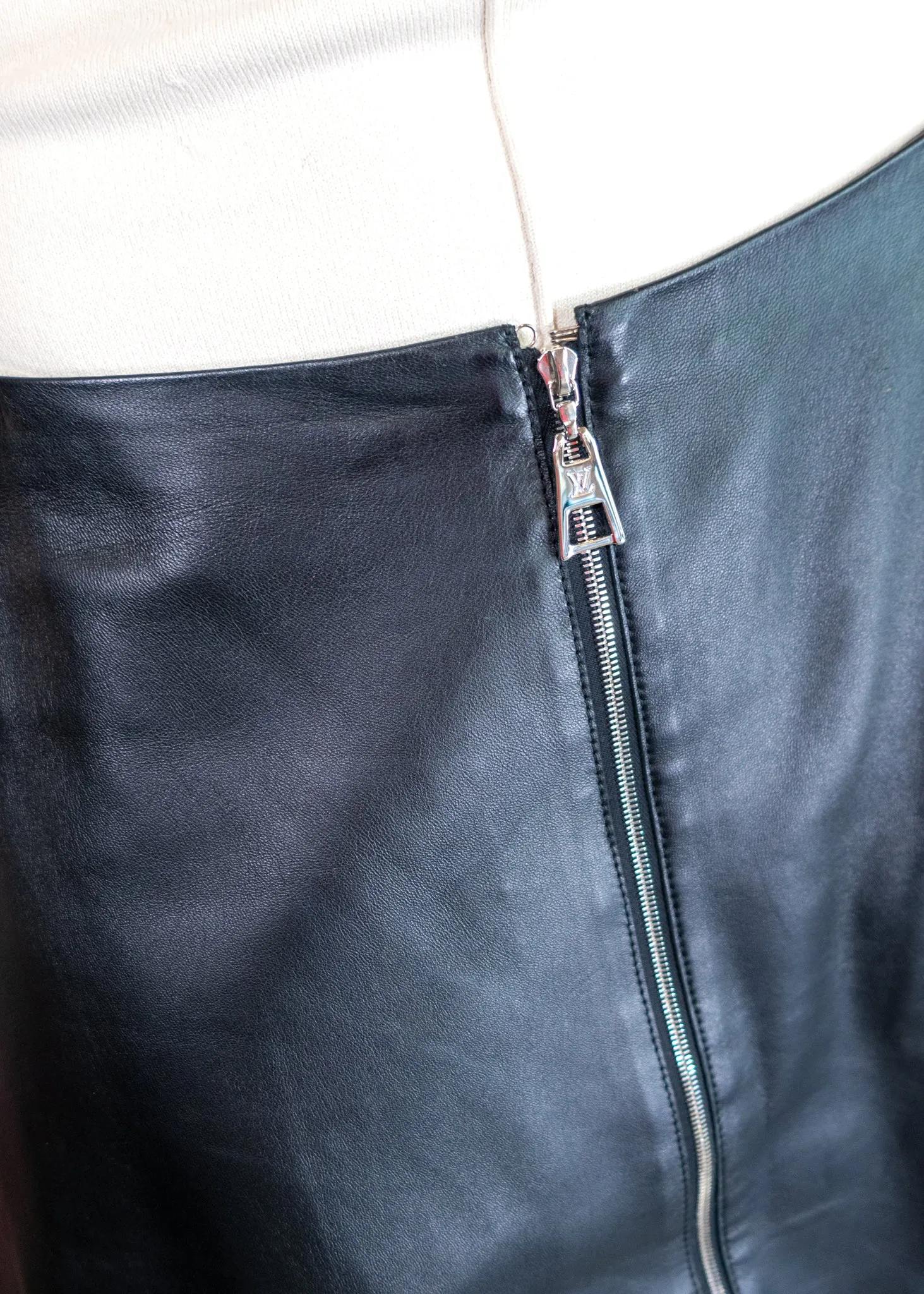 Louis Vuitton Leather Zip Front Skirt
