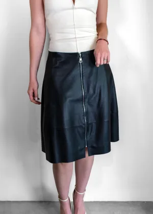 Louis Vuitton Leather Zip Front Skirt