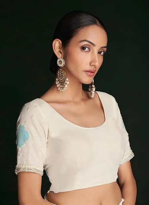 Lovable White Georgette Saree with Lucknowi Embroidery