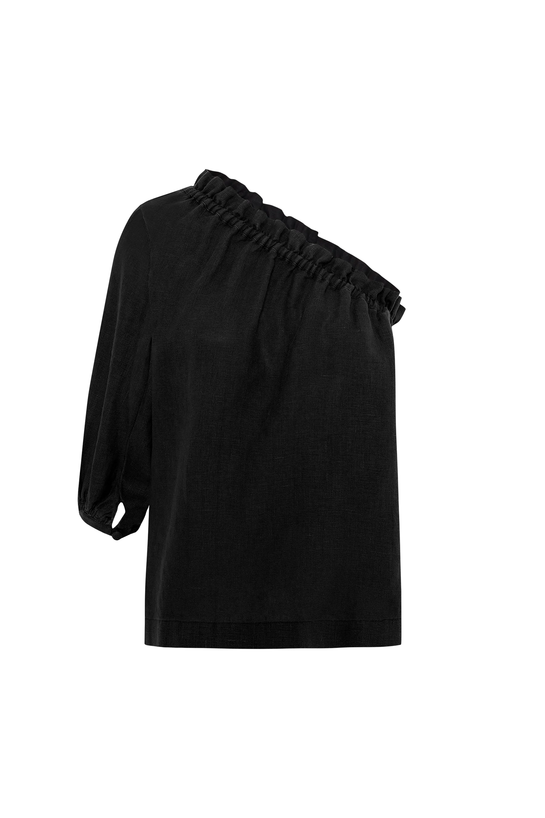 Luna Black Linen One Sleeve Top