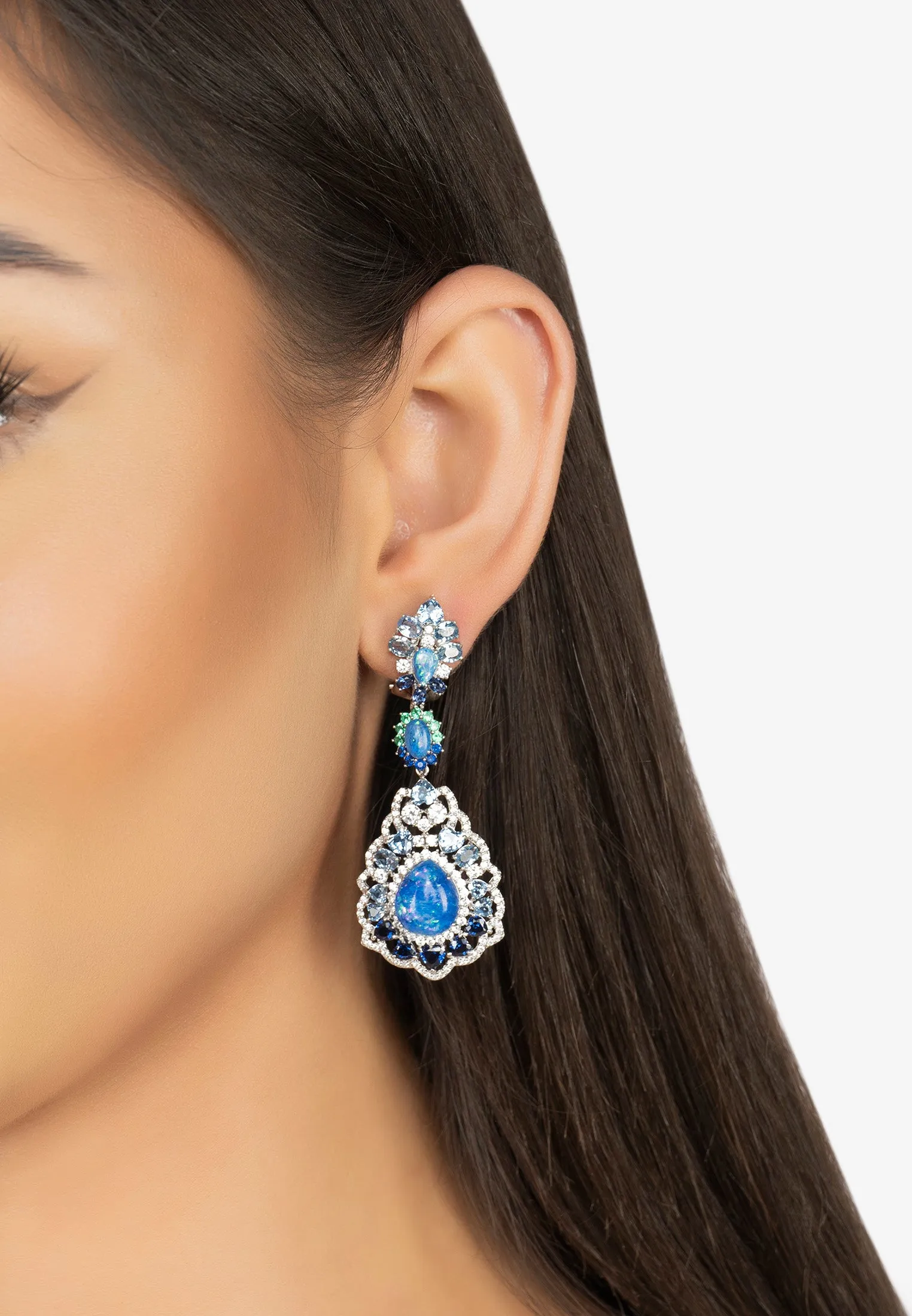 Mariana Blue Opal Drop Earrings Silver