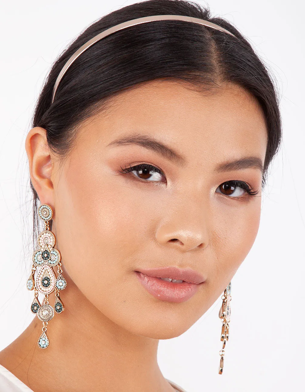 Mint and White Seed bead Drop Earrings