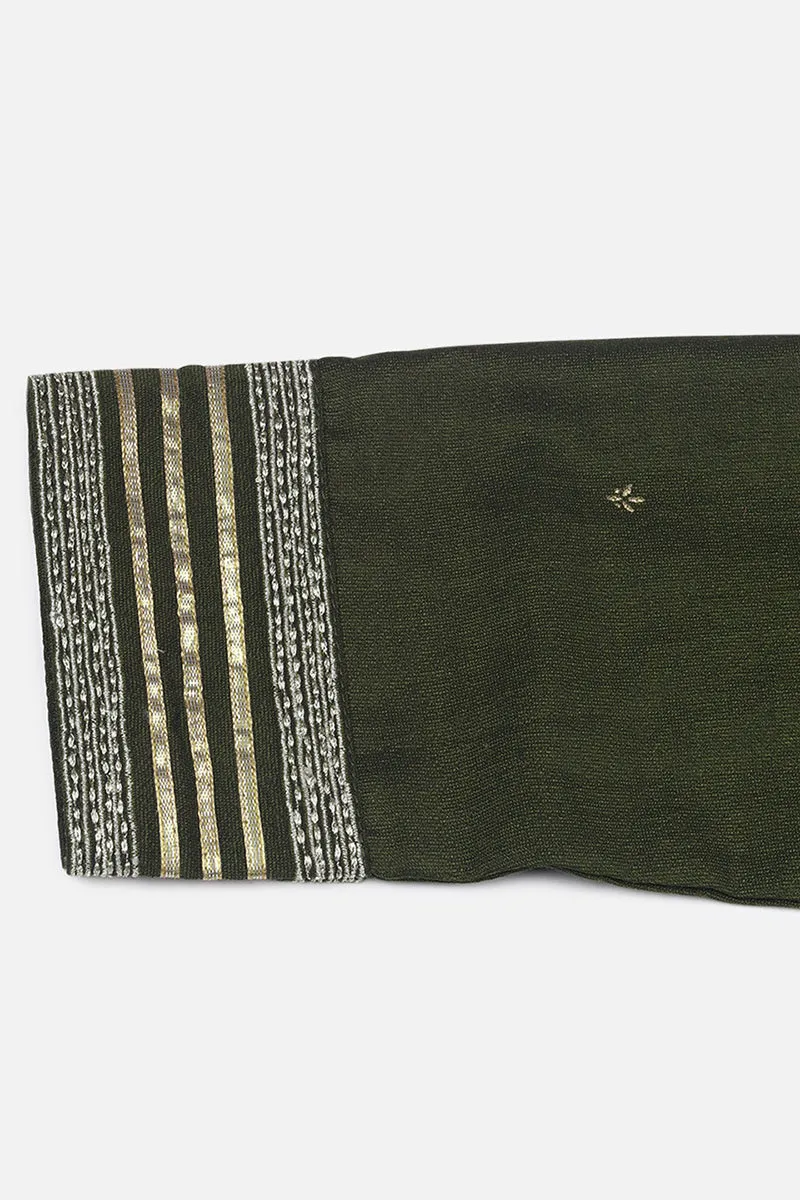 Olive Silk Blend Floral Straight Kurta