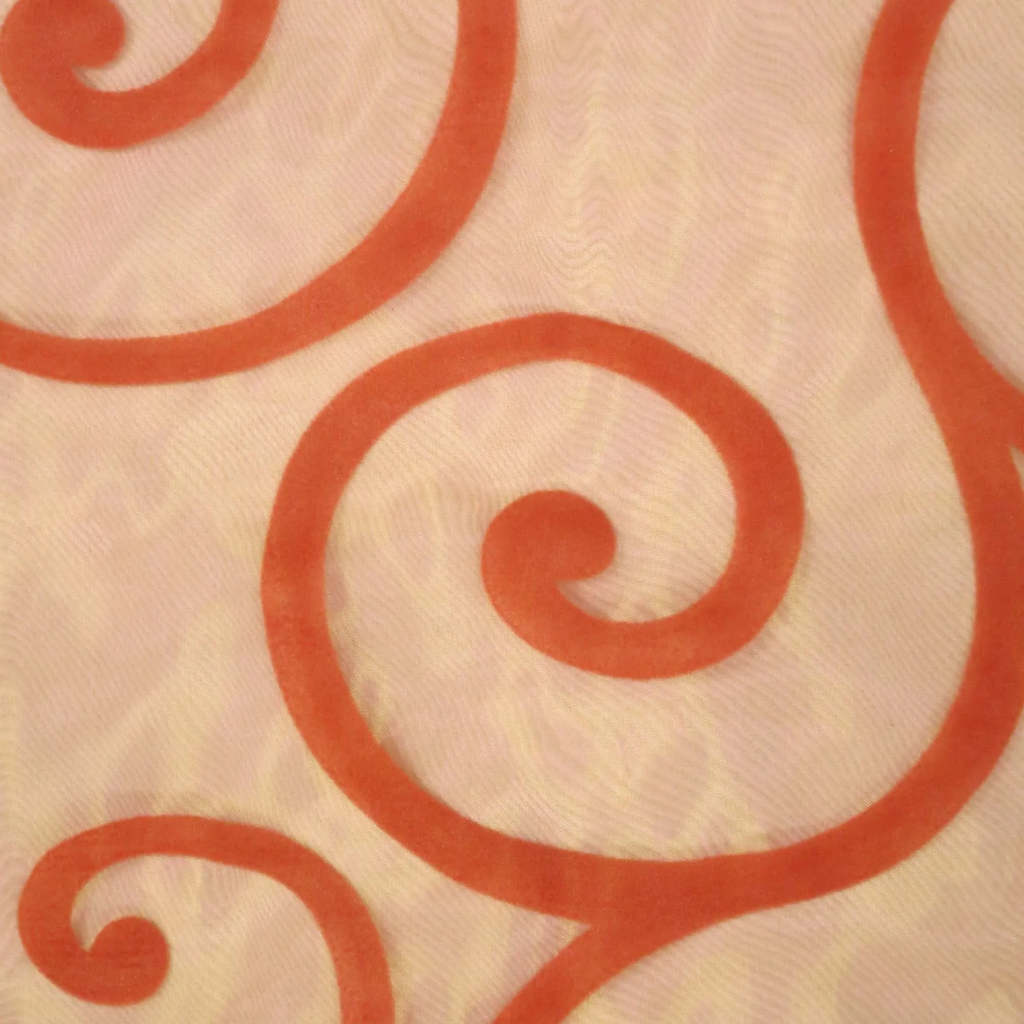 Orange Embroidered Swirl Decorative Organza