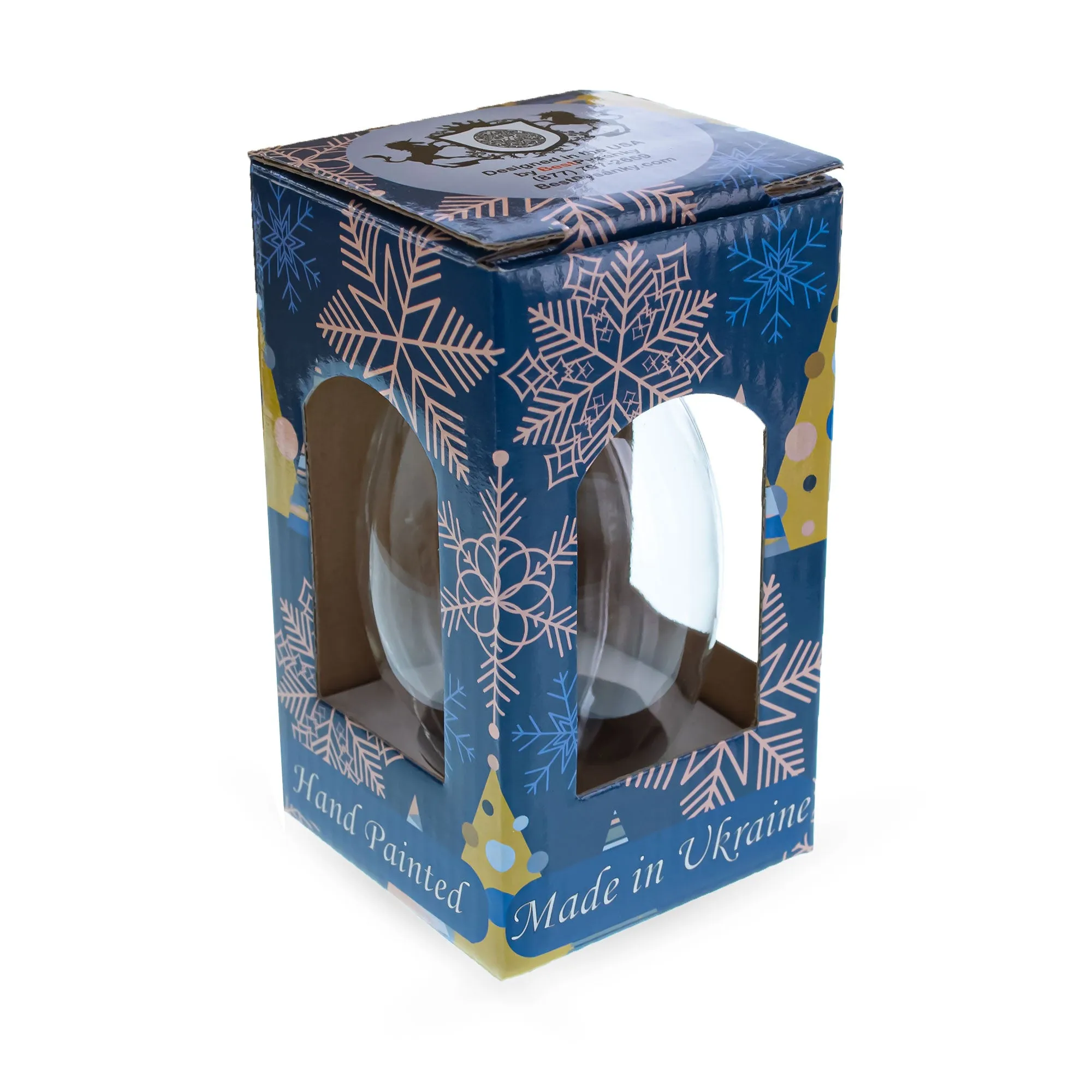 Royal Blue & Gold Floral Lace Mini Glass Egg Ornament 2.9 Inches